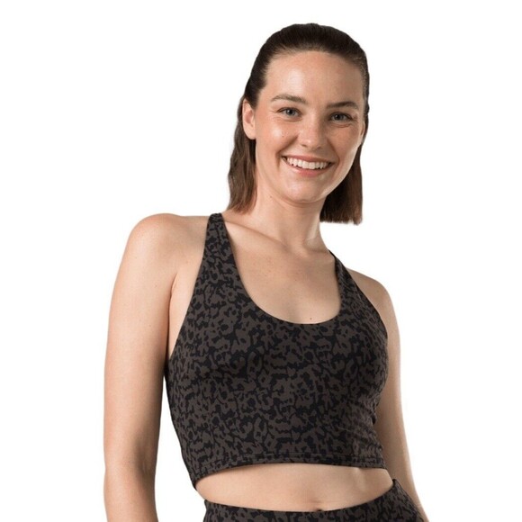 Prana Crop Top Sports Bra Adjustable UPF 50+ Chakara Dark Iron Wild XL NWT - Picture 1 of 12